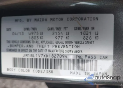 2013 Mazda Mazda3 I Touring из США, поврежденный, VIN JM1BL1V7XD1827094